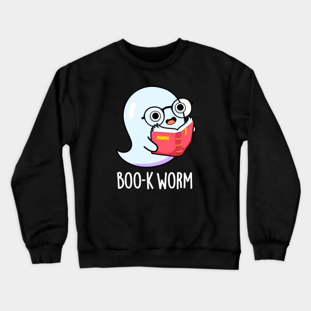 Boo-k Worm Cute Halloween Bookworm Ghost Pun Crewneck Sweatshirt by punnybone